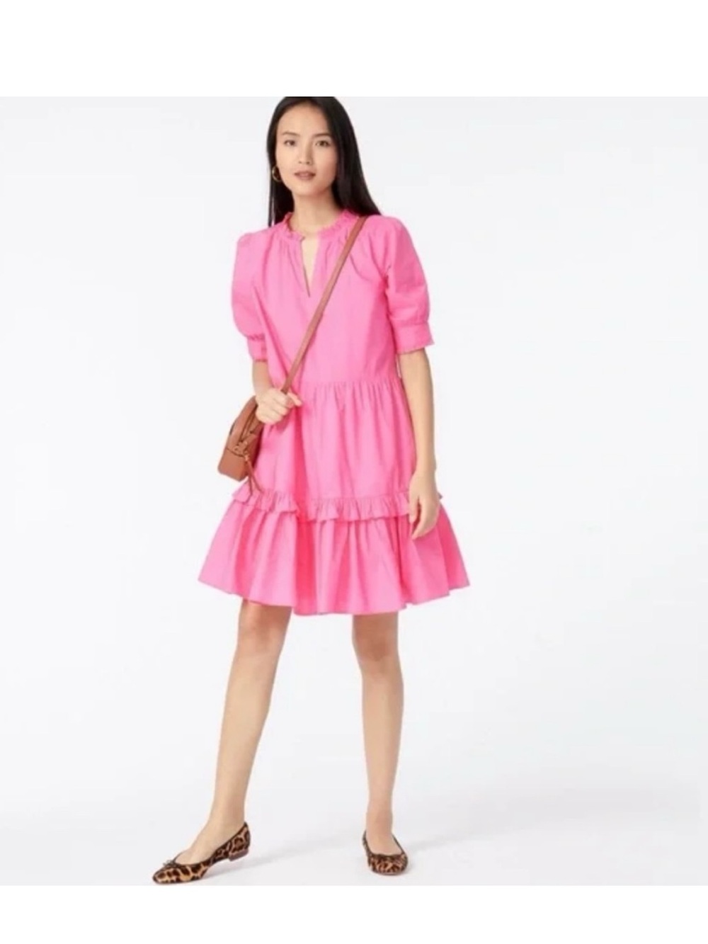 NWT J. Crew sz Medium Petite PM Pink Tiered Popover Dress poplin ruffles barbie - Picture 15 of 15